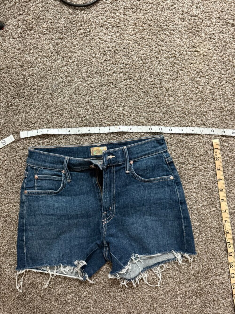 MOTHER Premium Denim Cutoff Shorts Dark Wash Blue Size 25 Frayed Hem